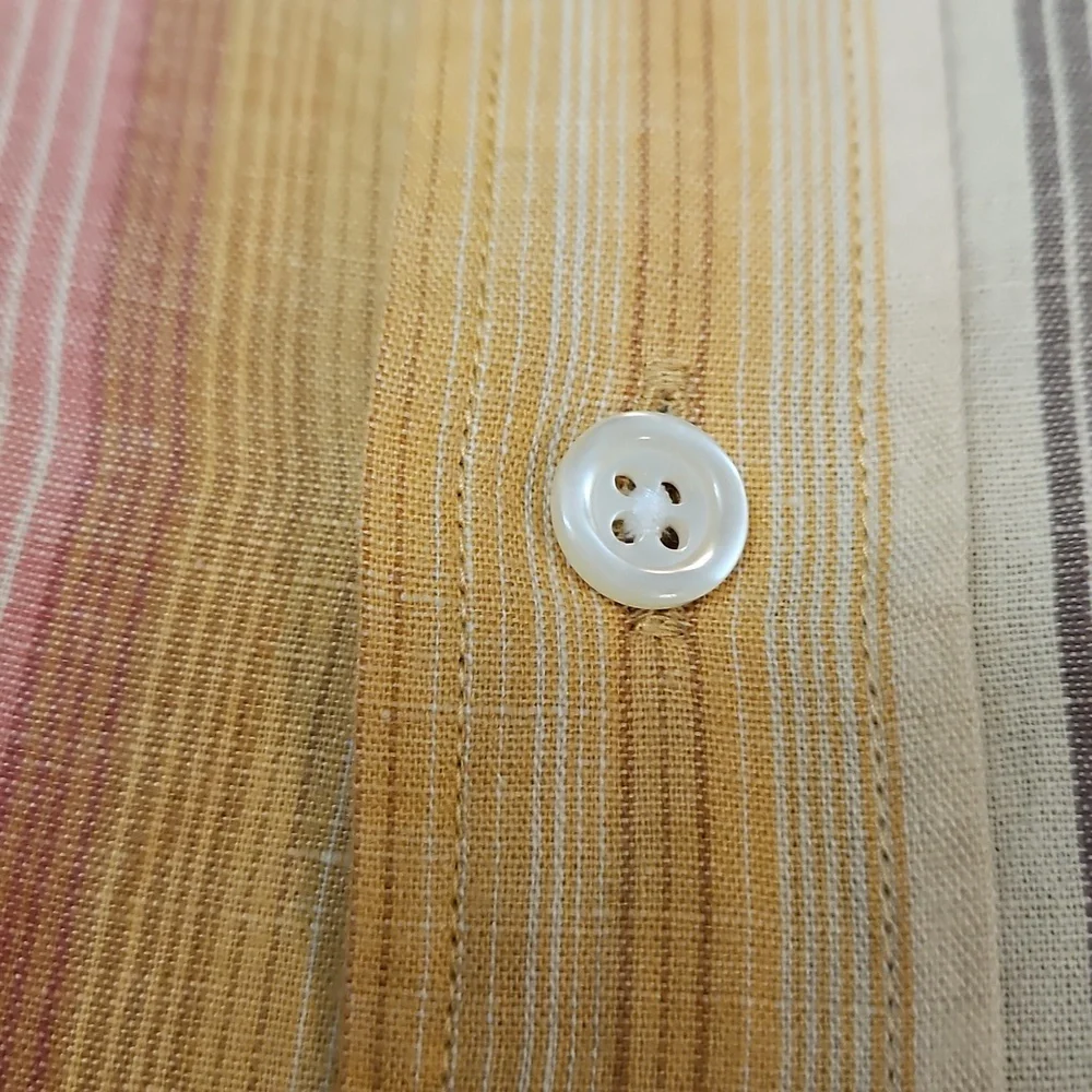 Lucky Brand Short Sleeve Button Up Shirt Linen Blend StripesMen's Large - Picture 11 of 15